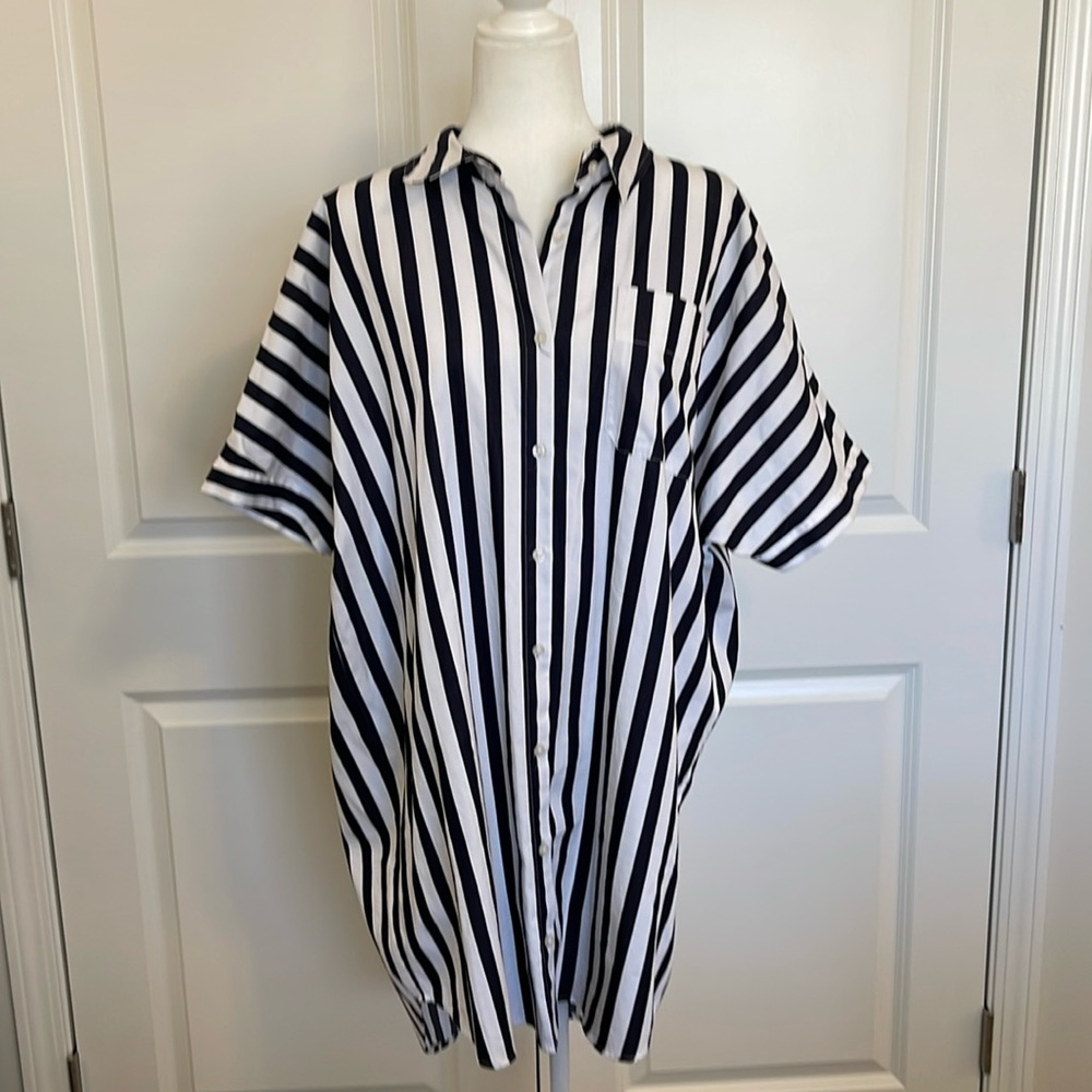 NWOT Target Women's Short Sleeve Shirtdress A New Day Size XL Navy &White Stripe